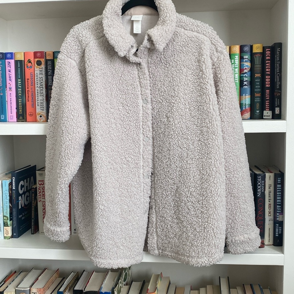 H&M FAUX SHEARLING SHIRT JACKET Light Taupe Size Medium